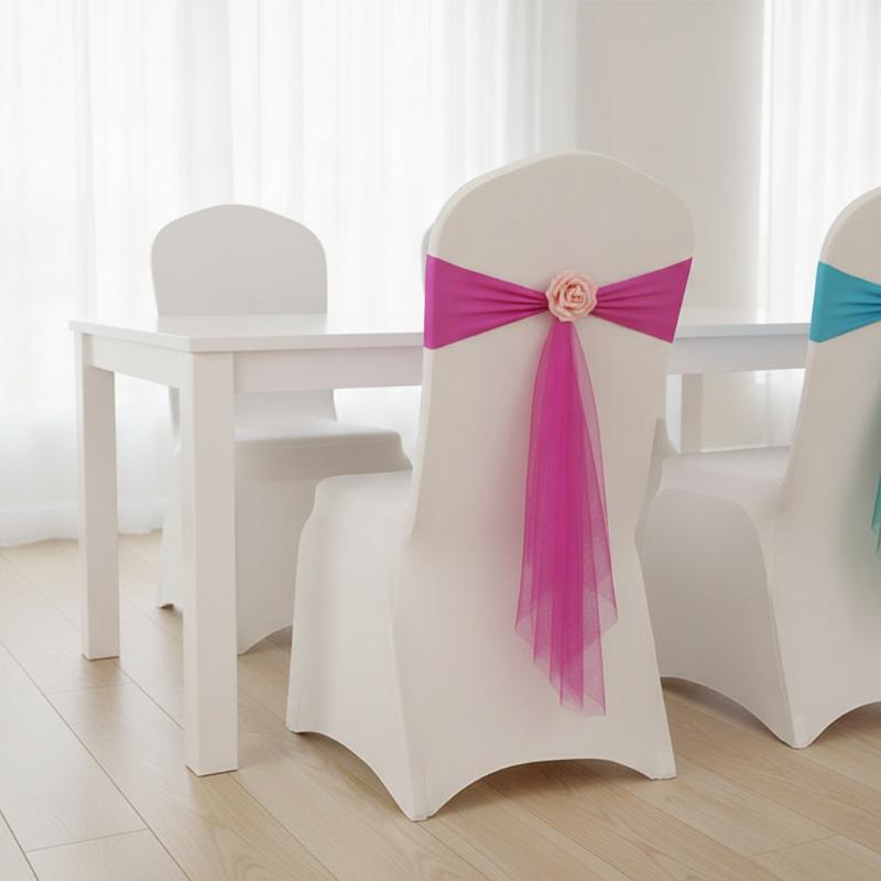 Chair Sash Organza - 오간자 의자 장식 1개, 꽃무늬 스판덱스