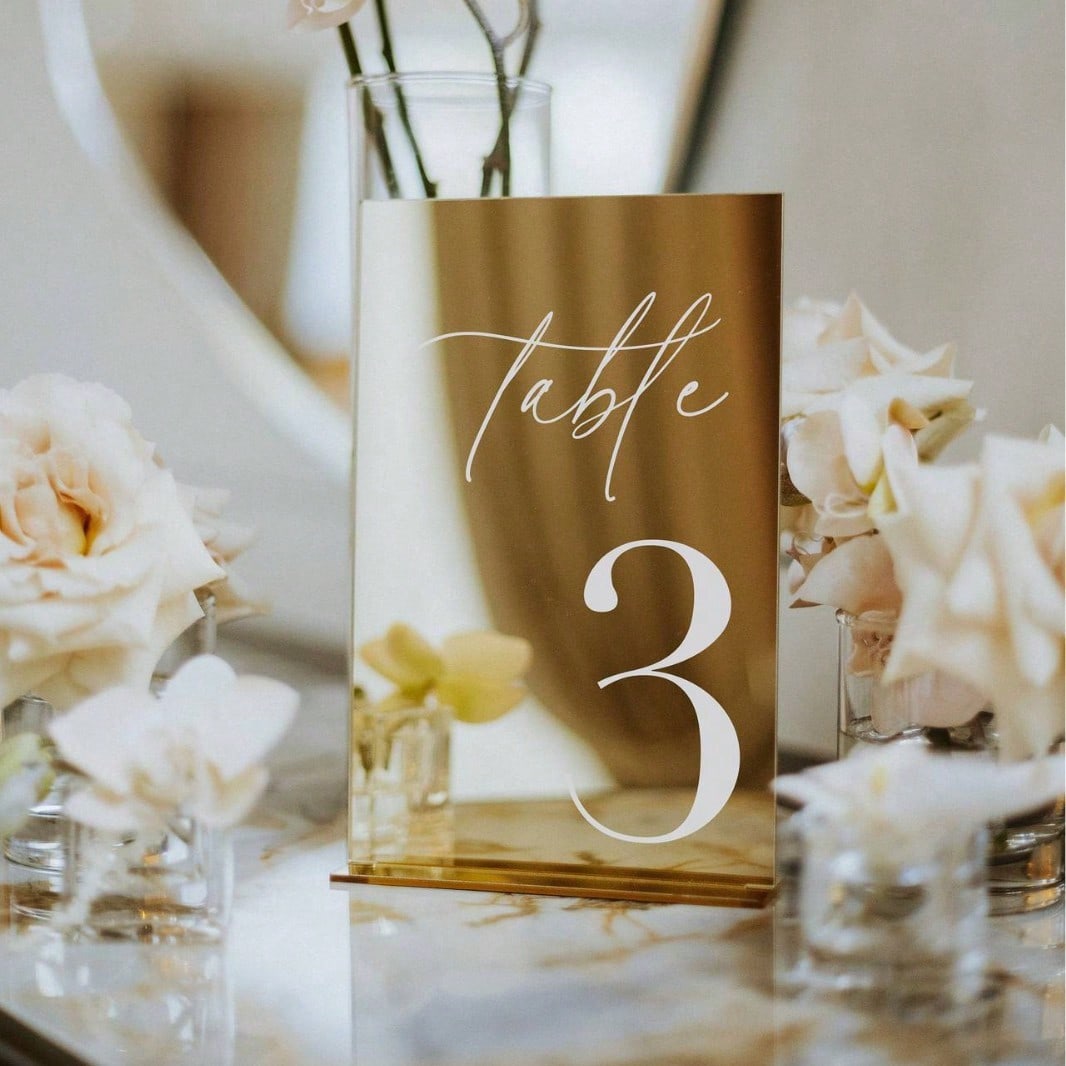 Table Number Gold - 골드 아크릴 미러 숫자 테이블 표지판,