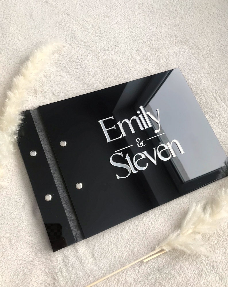 Personalized Guest Book - 블랙 아크릴 웨딩 방명록, 맞춤형 파티