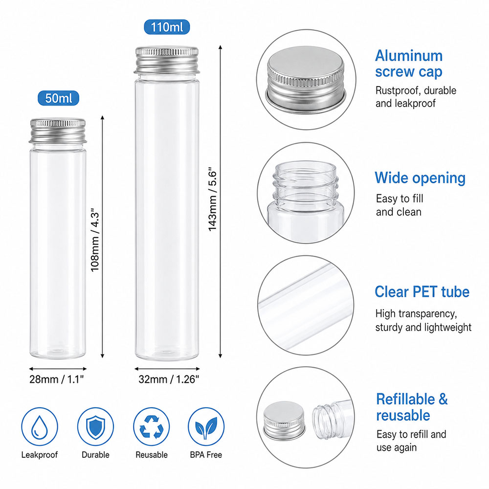20pcs 50ml/100ml 투명 플랫 튜브 알루미늄 - Wedding Souvenir 리뷰 및 가격