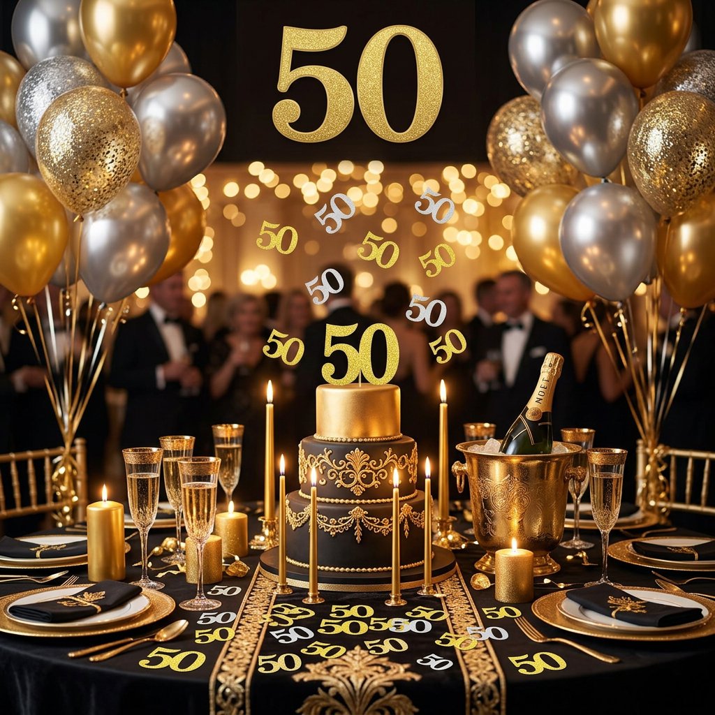 120개 50번째 생일 콘페티 골드 & 실버 숫자 50 - Table Number Gold 리뷰 및 가격