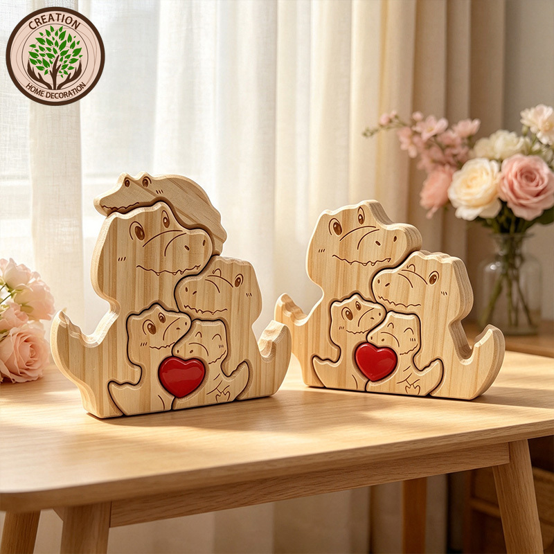맞춤형 이름 각인 수제 나무 공룡 가족 퍼즐 레이저 각 - Wedding Souvenir 리뷰 및 가격